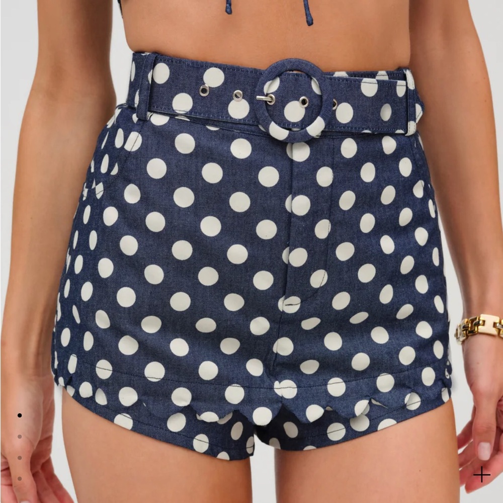 For Love And Lemons High-Waisted Navy Polka Dot Shorts